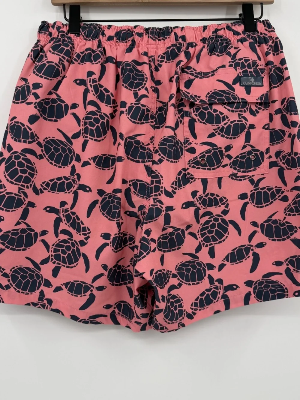 Rainforest Swim Trunks Men Medium Pink Blue Turtles Elastic Drawstring Waist